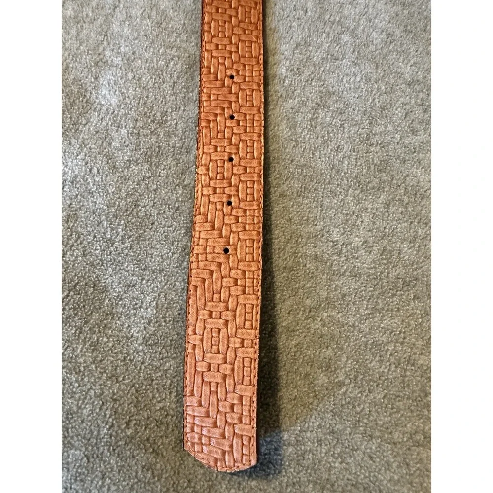 Leatherock Brown 9557 SZ 36 Leather Belt Brass Hammered Gold Buckle USA Western